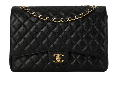 Maxi Double Flap, £4,500, Handbags, Black, Caviar Leather, Front view